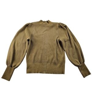 Banana Republic Sweater Women's Medium Olive Ribbed Knit Puff Sleeve Pullover‎